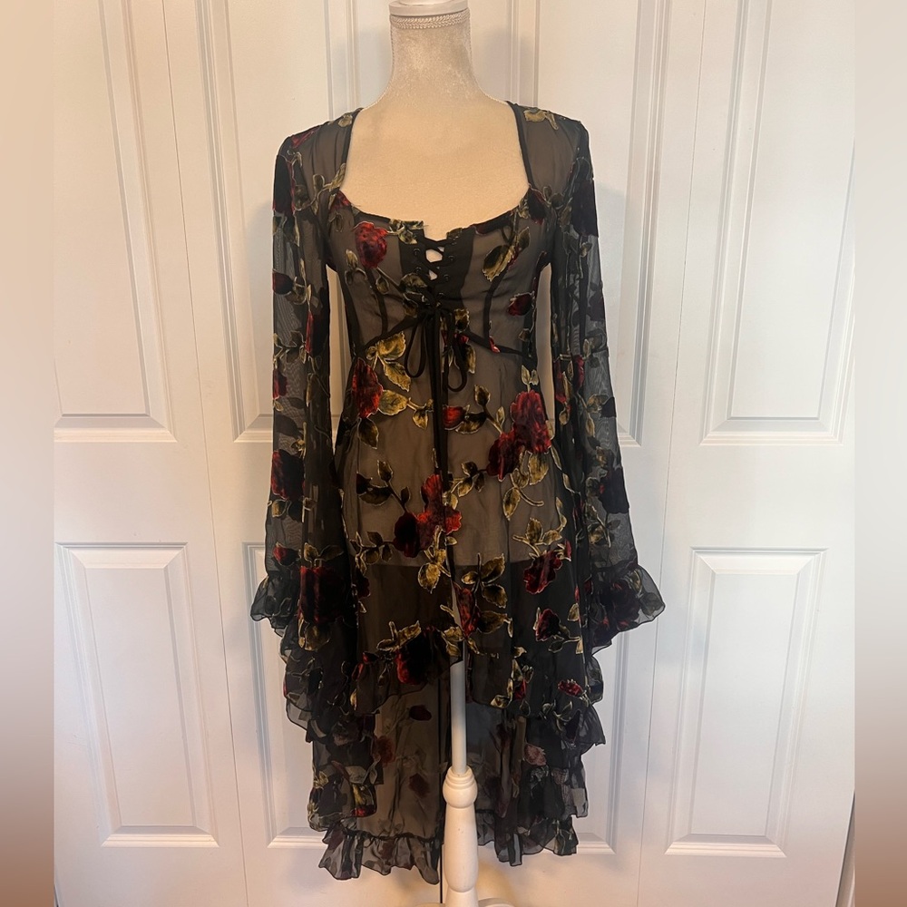 Dolls Kill Black Floral Sheer Blouse